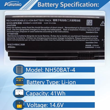 NH50BAT-4 Laptop Battery Replacement for Gigabyte G5 KC KD GD MD Gigabyte G7 KC GD MD Clevo Hasee G7T-CU7NS G7M-CT7NK G8-CT7NK G9-CT7PK Series 14.6V 41Wh