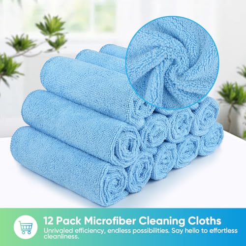 HOMEXCEL Blue Microfiber Cleaning Cloth, 12 Pack Premium Microfiber Towels for Cars, Lint Free, Scratch-Free, Highly Absorbent, Reusable Cleaning Rags for Car, Household, Kitchen, Window,11.5"X11.5" - color: Blue