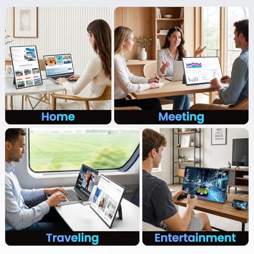 16.1" Portable Monitor for Laptop - 1200P FHD, Ultra-Thin Laptop Screen Extender Horizontal Vertical with 360° Rotating Detachable Stand, Plug & Play, Dual Travel Monitor for Laptop Wins Mac Chrome