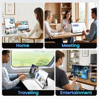 16.1" Portable Monitor for Laptop - 1200P FHD, Ultra-Thin Laptop Screen Extender Horizontal Vertical with 360° Rotating Detachable Stand, Plug & Play, Dual Travel Monitor for Laptop Wins Mac Chrome