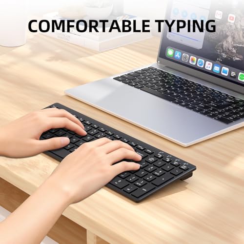 INFINMIND Wireless Ultra Slim Bluetooth Keyboard with Multi-Device Compatibility, Number Pad, Ergonomic Design, PC Computer Compact Keyboard for Windows, Mac, Laptop, Android