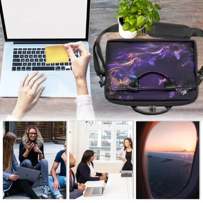 Laptop Shoulder Bag for Women Men, Waterproof Computer Case Messenger Bag Briefcase for Business Office Travel - color: Purple Butterfly Fantasy Animal
