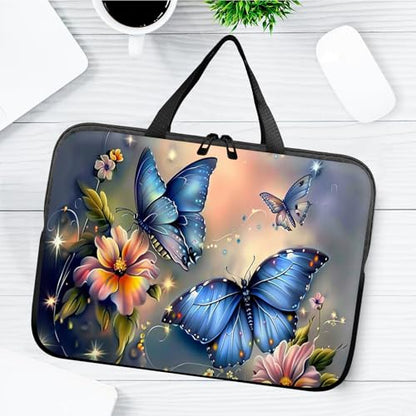 14" 15" Laptop Handle Bag Computer Bag,14.2" 15.4 inch Pouch Holder Notebook Sleeve Cover Compatible for Dell,Lenovo,Toshiba HP, Asus Notebook Messenger Briefcase-Blue butterfly - color: Blue Butterfly