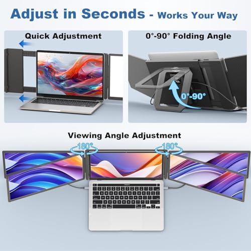 Teamgee 15.6" Laptop Screen Extender with Power Bank, FHD 1080P Triple Monitor, Driver-Free Plug & Play for 13-17" Laptops (HDMI/USB), Home Office/Small Business, Windows/Mac/Android - size: Triple 15.6" with Battery