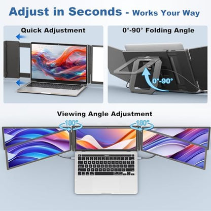 Teamgee 15.6" Laptop Screen Extender with Power Bank, FHD 1080P Triple Monitor, Driver-Free Plug & Play for 13-17" Laptops (HDMI/USB), Home Office/Small Business, Windows/Mac/Android - size: Triple 15.6" with Battery
