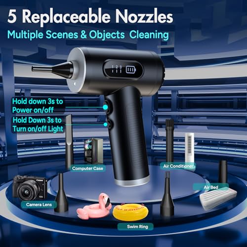 Electric Compressed Air Duster, 3-Gear Dust Blower for Computers Cordless PC Dusters Keyboard Electronics Cleaning Kit - 50000RPM 6000mAh Rechargeable with LED Light Display