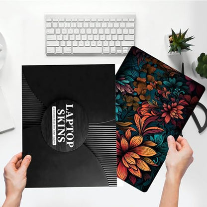 Universal Laptop Skin Sticker with 2 Wrist Pad Skins, Waterproof Scratch Resistant Vinyl Laptop Cover Decal, Cut to Fit for 11–15.6 Inch MacBook HP Dell Lenovo, Colorful Flowers - color: Colorful Flowers