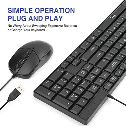 (2PACK) Wired Keyboard and Mouse,Rii RK203 Ultra Full Size Slim USB Basic Wired Keyboard Mouse Combo Set with Number Pad for Computer,Laptop,PC,Notebook,Windows - size: 2 pack