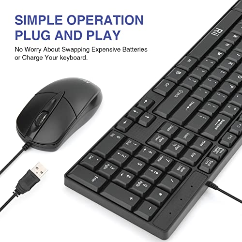 (10PACK) Wired Keyboard and Mouse,Rii RK203 Ultra Full Size Slim USB Basic Wired Keyboard Mouse Combo Set with Number Pad for Computer,Laptop,PC,Notebook,Windows - size: 10 pack