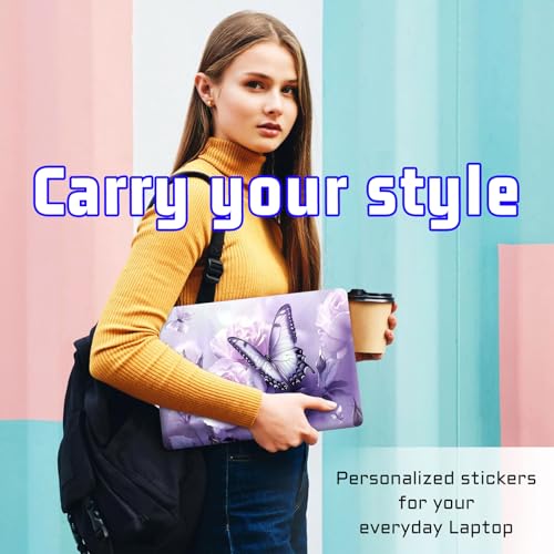 Universal Laptop Skin Sticker Decal, Compatible with MacBook HP Dell Lenovo 12"-15.6", Reusable Vinyl Notebook Cover 3PCS Set, High-Recognition Film-Purple Butterfly Flower - color: Purple Butterfly Flower