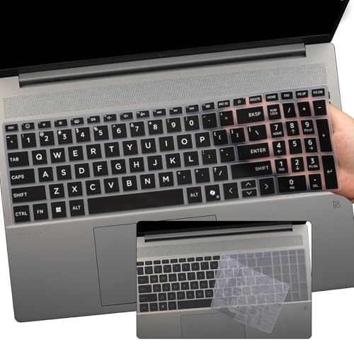 2 PCS Keyboard Cover for HP 15.6" Laptop 15-fc 15-fd 15z-fc000 15-fd0083wm 15t-fd000,HP OmniBook 5 AI 16" 16-ag 16-af 16-ba 16-bc 16z-ag100 16z-bc100 Series Laptop 16-af1037nr 16-bc1047nr-Black+Clear - color: Black+Clear