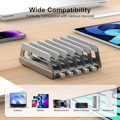 6-Slot Vertical Laptop Stand & Holder –Adjustable Aluminum Laptop Stand Vertical for Desk Fits 6 Devices, MacBook & Gaming Laptops (Up to 17.3”)–Space Saving Laptop Storage Rack - Grey - size: 6 - Slot