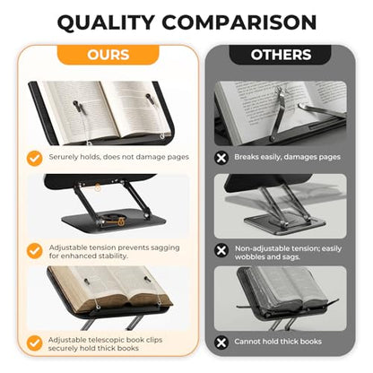 Book Stand for Reading, Adjustable Book Holder with 360° Rotating Bases, Multifunctional Display Stand for Recipe, Cookbooks, Magazines - color: Black Wood