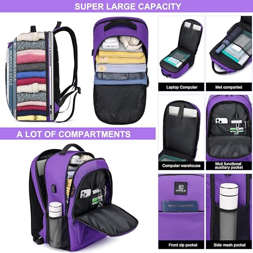 CAFELE Laptop Backpack, 17.3 Inch, Water-Repellent, USB Charging Port, for Business Travel School (Purple, 17.3 inches) - color: Purple