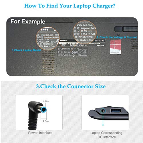 Replacement for HP Laptop Charger 65W 45W Computer Wire | 19.5V 3.33A Smart Blue Tip Power Adapter for HP Pavilion x360,Envy 11 13 15,EliteBook, Chromebook,Spectre,Stream 11 13 14