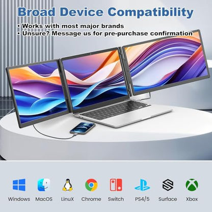 Teamgee 15.6" Laptop Screen Extender with Power Bank, FHD 1080P Triple Monitor, Driver-Free Plug & Play for 13-17" Laptops (HDMI/USB), Home Office/Small Business, Windows/Mac/Android - size: Triple 15.6" with Battery