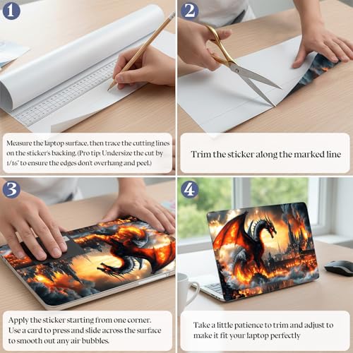 Universal Laptop Skin Sticker Decal,15.6 Inch Laptop Vinyl Cover for 13" 14" 15.6" Laptop,Scratch-Resistant Waterproof Protector Wrap,Reusable with Wrist Pads,Dragon Fiery - color: Dragon Fiery