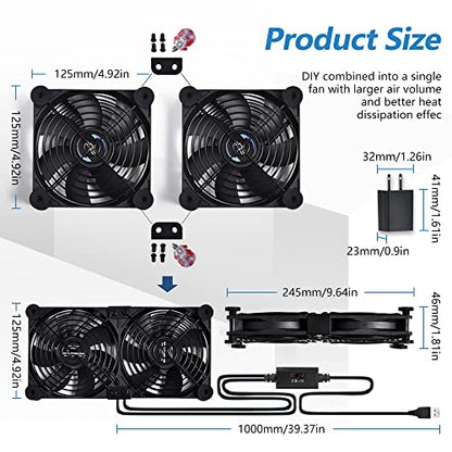USB Dual 120mm Control Fan, 5V Portable Cooling Fan for Flat-Screen TV Receiver Router DVR PlayStation Xbox Computer Cabinet Cooler - size: USB 120mm fan+USB 5V adapter