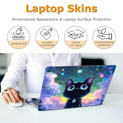 Universal Laptop Skin Sticker with 2 Wrist Pad Decals, 3-Piece Removable Vinyl Laptop Cover, Nebula Cat Waterproof Anti-Scratch, Easy-Trim Fit for 13.3" 14" 15.6" Laptops - color: Nebula Cat