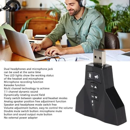 USB Sound Card Virtual 7.1 Channel – External Stereo Adapter for Headphone and Microphone, Plug and Play for Windows PC, Laptop
