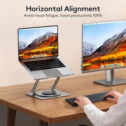 TECKNET Laptop Stand for Desk - 360° Rotating Base, Ergonomic Foldable Computer Stand for Laptop Riser, Height Adjustable, Compatible with MacBook Pro, Dell XPS, HP, and All Laptops 10-17" (Silver) - color: Silver