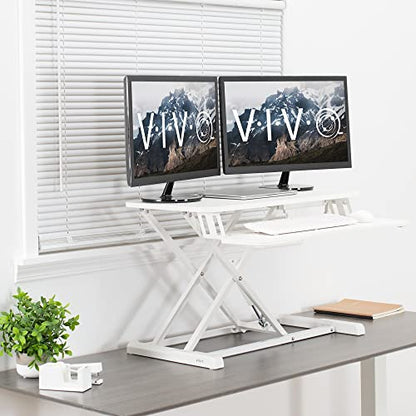 VIVO 32 inch Desk Converter, K Series, Height Adjustable Sit to Stand Riser, Dual Monitor and Laptop Workstation with Wide Keyboard Tray, White, DESK-V000KW | Height Adjustable, Stand Up Desk Riser, Wide Keyboard Tray, Dual Monitor and Laptop Workstation,