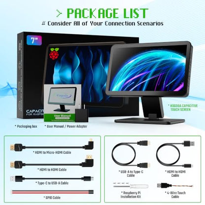 KOGODA 7-inch Mini Monitor with Touchscreen for Raspberry Pi, Portable Small Computer Monitor, 5-Points Capacitive Touch 1024 x 600 IPS LCD HDMI Display for Mac mini Gaming Console Home Assistant - size: 7-inch