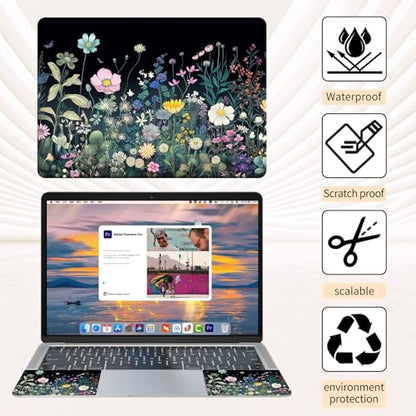 Laptop Skin Sticker 3-Piece Set,Colourful Wild Flower | Trim-to-fit 3-piece vinyl set with one 15 x 10.6 in lid skin and two palm-rest decals for many 12-15.6 in laptops - color: Colourful Wild Flower