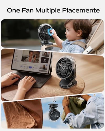 SWEETFULL Portable Misting Clip On Fan, USB-C Rechargeable Mini Personal Cooling Fan with 4 Speeds, 360° Rotatable, Quiet Cooling for Outdoor, Camping, Golf Cart, Travel, Stroller & Desk (Black) - color: Black