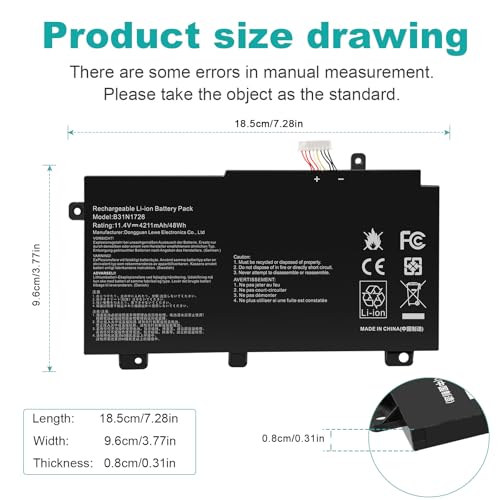 Futurebatt B31N1726 Battery Replacement for Asus FX80 FX86 TUF FX504 FX504G FX504GD FX504GE FX504GM FX505 FX505DT FX505DV FX505DU A15 FA506IU A17 FA706II B31BNEH B31BN91 Serie - size: B31N1726