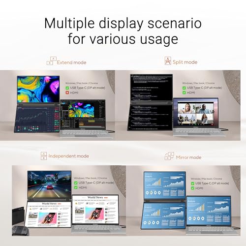 ASUS ZenScreen Duo Dual 14" 360° Foldable Portable Monitor (MB14FCD) - 16:10, 1920x1200 Full HD, IPS, Power Pass-Through, Dual USB-C, Mini-HDMI, Eye Care, Auto-Rotate, Sleek Design, 3 yr Warranty
