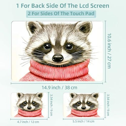 Universal Laptop Skin Decal, 3-Piece Vinyl Protector for 12 13 14 15.6" Notebook, Waterproof Anti-Scratch, Easy Trim & Bubble-Free Finish, Cute Raccoon Wear Pink Sweater - color: Cute Raccoon Wear Pink Sweater
