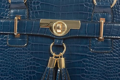 JKM & Company Rolling Laptop Bag for Women | Designer Wheeled Briefcase | Fits 13-17" Laptops | Office Travel Computer Case - color: Blue