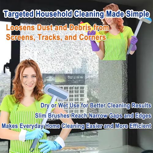 Window Screen Cleaning Brush, 6-in-1 Screen Cleaner Tool Kit with Spray Bottle, Crevice Brush and Microfiber Cloth for Window Tracks and Screens