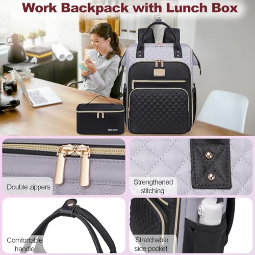 Otevan 15.6 Inch Laptop Backpack for Women, Work Backpack with Lunchbox, Insulated Backpack Cooler, Teacher Nurse Travel Backpack for Women, Gray/Black, 24009 - color: Gray/Black