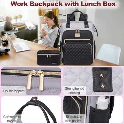 Otevan 15.6 Inch Laptop Backpack for Women, Work Backpack with Lunchbox, Insulated Backpack Cooler, Teacher Nurse Travel Backpack for Women, Gray/Black, 24009 - color: Gray/Black