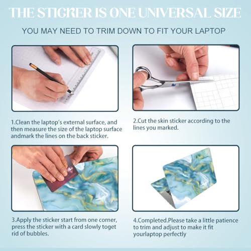 SUPERDANT Blue Marble Pattern Universal Laptop Skin Sticker 3Pcs Pack 14.9x10.6in Blue Gold Wave Print PVC Trimmable Cover Reusable Decal Fits 12 13 14 15 15.6 Inch Notebook Gift-Ready Colorful - style: Blue Wave Marble