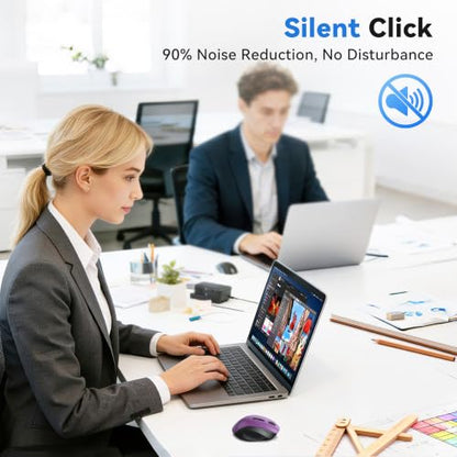 TECKNET Wireless Mouse for Laptop, Dual-Mode Bluetooth Wireless Mouse | (BT5.2/3.0 & 2.4G) Connection, Ergonomic Design, 5-Level DPI, Silent Click, Compatible with Laptop/PC/Windows/Chromebook - color: Purple
