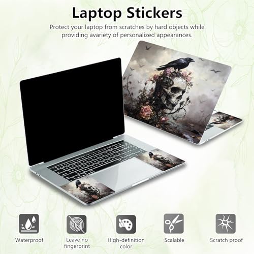 Laptop Skin Sticker Decal, Universal Reusable Vinyl Laptop Cover for 12" 13" 13.3" 14" 15" 15.4" 15.6" Notebook PC, Waterproof Scratch-Resistant with 2 Wrist Pads, Easy to Apply & Remove,Crow Skull - color: Crow Skull