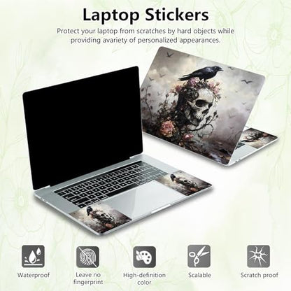 Laptop Skin Sticker Decal, Universal Reusable Vinyl Laptop Cover for 12" 13" 13.3" 14" 15" 15.4" 15.6" Notebook PC, Waterproof Scratch-Resistant with 2 Wrist Pads, Easy to Apply & Remove,Crow Skull - color: Crow Skull