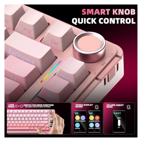 S75 PRO Mechanical Keyboard 75% Custom Layout RGB Backlight Wireless Bluetooth Gaming Keyboard with Screen Knob(Caramel Latte Switch,Gradient Purple) - color: Gradient Purple, size: Caramel Latte Switch