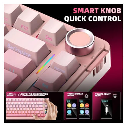 S75 PRO Mechanical Keyboard 75% Custom Layout RGB Backlight Wireless Bluetooth Gaming Keyboard with Screen Knob(Seya Switch,Faint Fragrance) - color: Faint Fragrance, size: Seya Switch