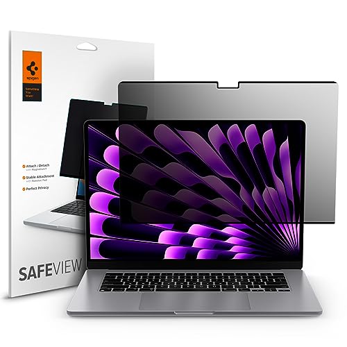 Spigen SafeView Screen Protector for MacBook Air 15" M2-M5 (2022-2026) | Privacy filter blocks side-angle views, anti-glare, easy install, magnetic attachment, precise cutouts and webcam clearance - size: MacBook Air 15"