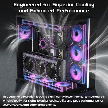 7 Pack ARGB Fans, 4 Forward Fan +3 Reverse Fans， Intelligent Temperature Control (PWM), Fan Speeds Up to 1550 RPM with 28 LED Lights,120 mm RGB Cooling，Black