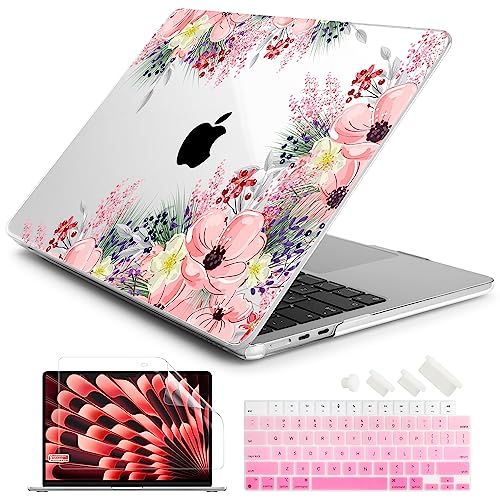Batianda Case for MacBook Air 15" with M5 M4 M3 M2 Chip, Blush Garden | 4-in-1 set with blush garden floral design, lightweight slim hard shell protection for women, students and floral lovers - color: Beautiful Floral