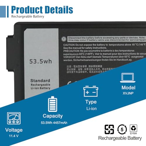XVJNP Laptop Battery Replacement for Dell Latitude 5430 7330 Rugged Extreme P148G P148G001 P149G P149G001 Series 6JRCP M0TN3 KD1CT 11.4V 53.5Wh 4457mAh - size: 5.08*3.37*0.59 inch XVJNP