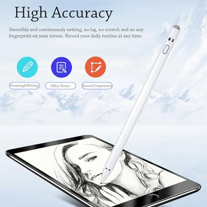 Stylus Pen for iPad, DOGAIN iPad Pencil for Touchscreen with Dual Touch Function, Active Digital Fine Point iPad Pen Compatible with iPad/iPhone/Samsung//iOS/Android/Nintendo switch 2 and More - White - color: White pen with Fiber Cap