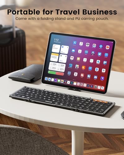 ProtoArc Backlit Foldable Keyboard, XK01 Plus Folding Portable Bluetooth Keyboard for Travel, True Full Size External Wireless Keyboards with Backlight for iPad Tablet Smartphone Laptop - Gray | 0.65 in Keycaps, Number Pad, 3-device Bluetooth 5.1 Switchin