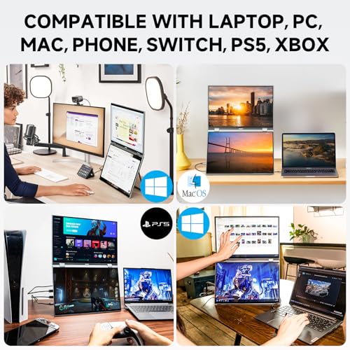 U16 Pro 16" Dual Portable Touchscreen Monitor, 1200P FHD Laptop Screen Extender with USB-A&C/HDMI, Foldable Travel Monitor for Laptop/Mac/PC/Windows, Single-Cable Dual-Screen, VESA Mountable