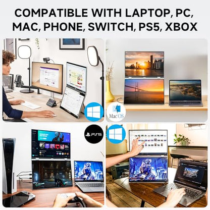 U16 Pro 16" Dual Portable Touchscreen Monitor, 1200P FHD Laptop Screen Extender with USB-A&C/HDMI, Foldable Travel Monitor for Laptop/Mac/PC/Windows, Single-Cable Dual-Screen, VESA Mountable